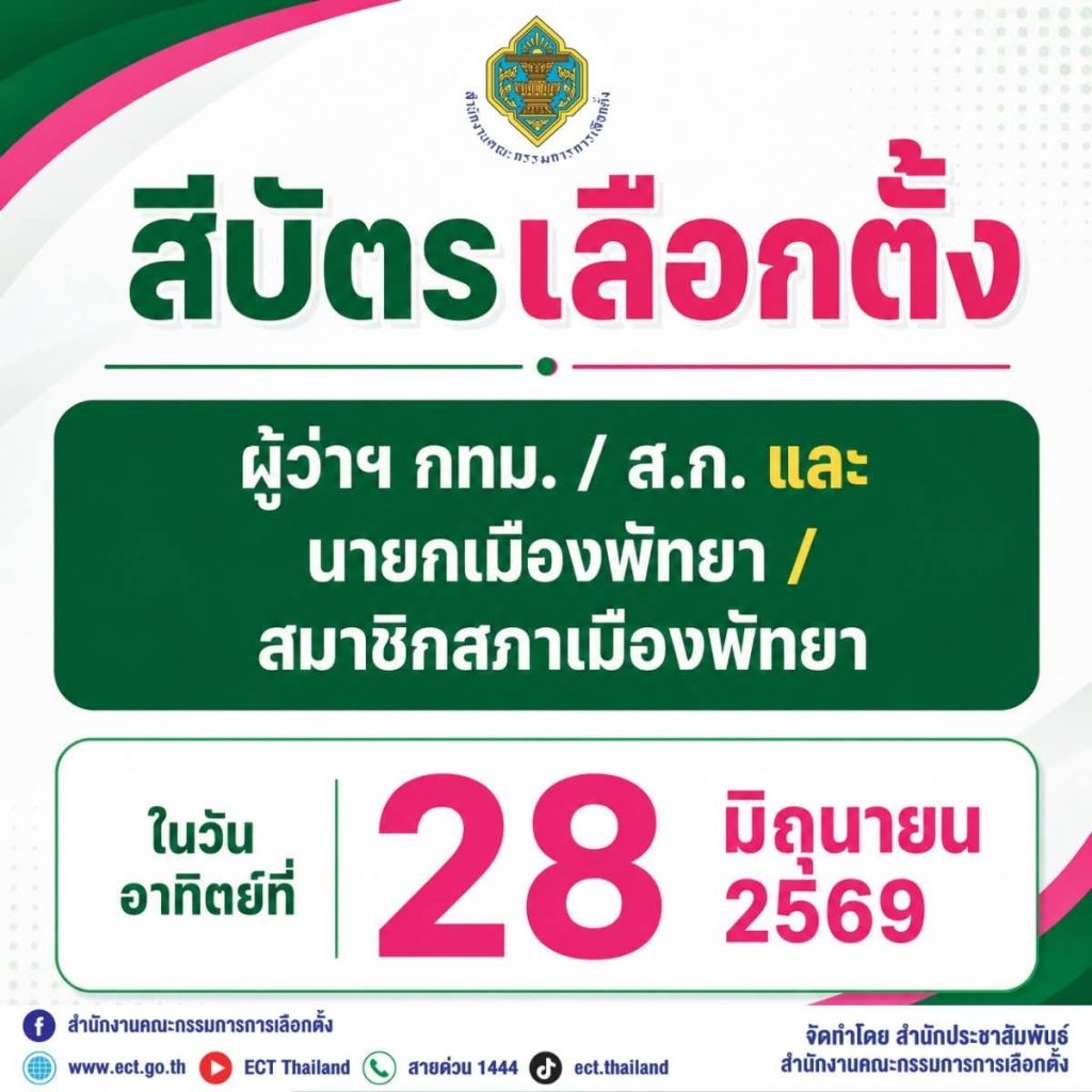 Colors of ballot papers used in the election of Pattaya City Council members. and Mayor of Pattaya City On Sunday, June 28